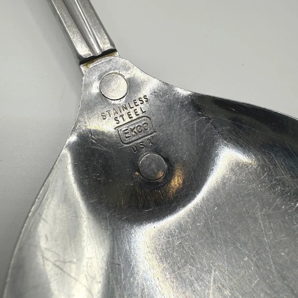 Vintage Ekco Stainless Steel Serving Spoon Faux Wood‎ Grain Handle Made in USA